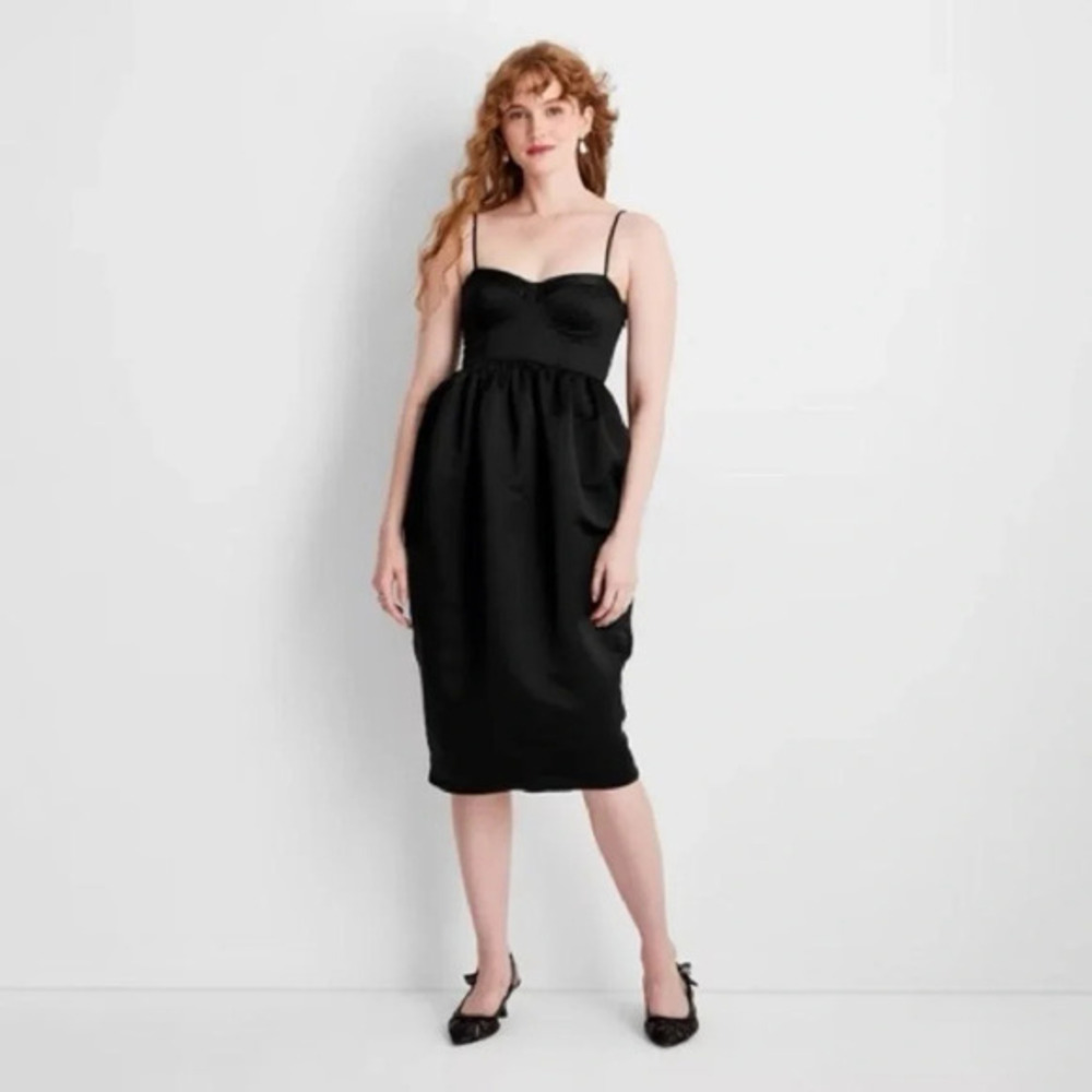 Women's Holiday Sweetheart Bubble Satin Midi Dress - Future Collective sx Small